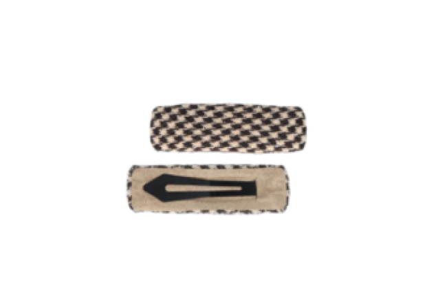 Padded Tweed Houndstooth Hair Clip – Beige Brown (8 cm) x 6