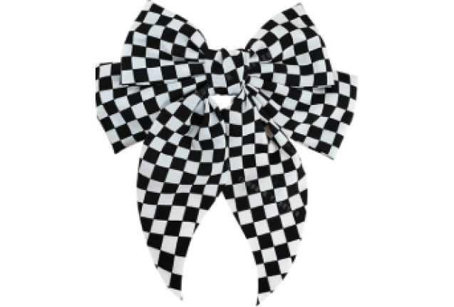 Barrette Clip With Bow – Bouclé Black and White Checkered Hair Accessory (14 cm) x 6