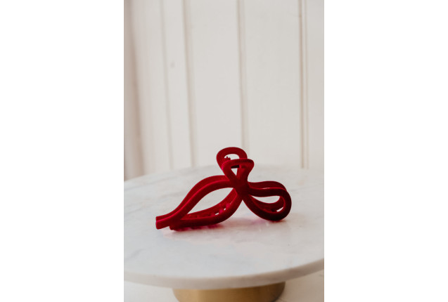 Claw clip with velvet bow, dark red, approx. 12 cm, on card x 6