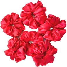 Mini scrunchies satin fine, natural+red,