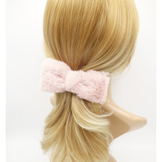 Barrette clip with bow, furry knit fabri