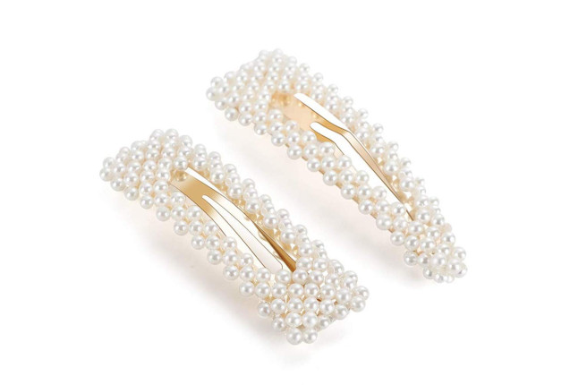 Hair clips pin curl, acrylic, white mother-of-pearl, 2 pcs., 6.5 cm, on card x 6