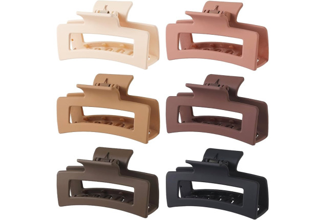 Claw clips, acrylic, square, brown+green, 2 pcs., approx. 5 cm, on card x 6