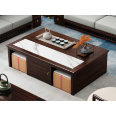 Coffee Table + Leather Stool Set (TYJ-1118#-HTS-1.5-CJ)