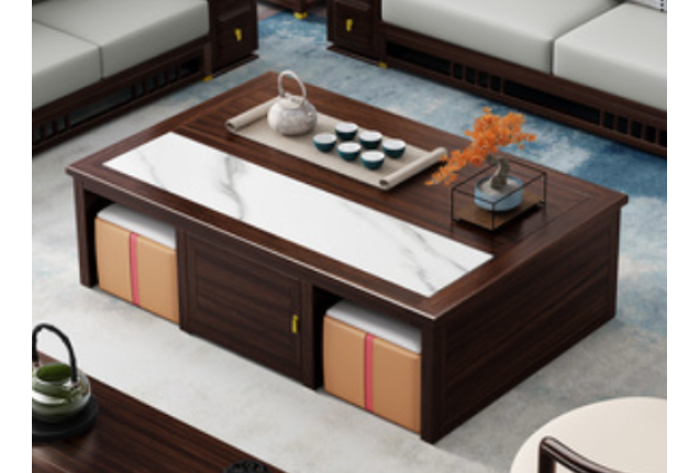 Coffee Table + Leather Stool Set (TYJ-1118#-HTS-1.5-CJ)