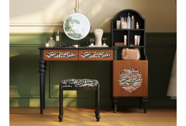 Vanity Table + Vanity Mirror + Vanity Stool Set (JLSG-SZT-02-ZT)