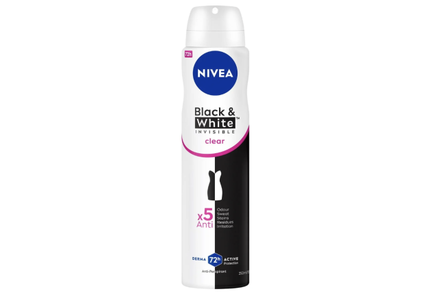 Nivea Black & White Invisible Clear 72H Anti-Perspirant Deodorant Spray 250ml x 6