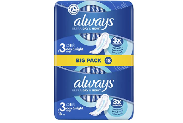 Always Ultra Sanitary Towels Day & Night With Wing Size 3 18 x 8