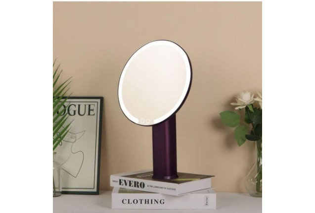 Metal Support Rod Purple Round Mirror