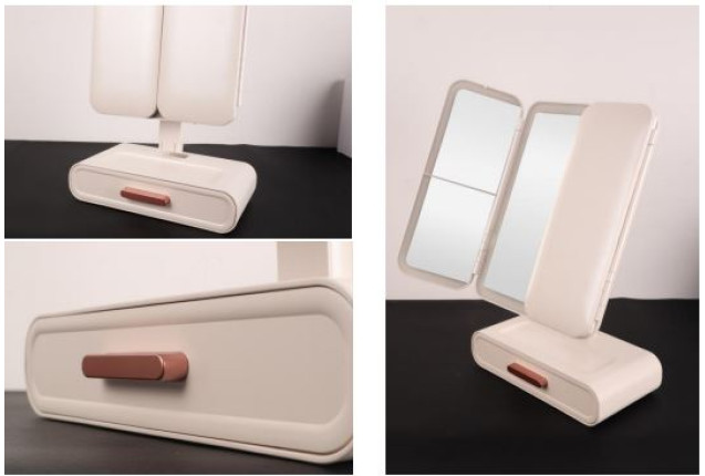 Drawer Base with Dual-Sided Doors and Illuminated Shell Mirrors