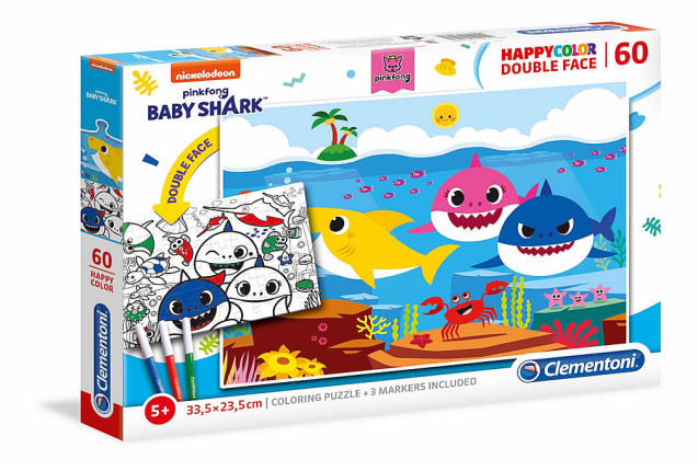 Happy Color Double Face 60  Pieces Puzzle Baby Shark Coloring x 6