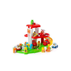 FIRE STATION WITH ELECTRONIC CAR, LIGHTS