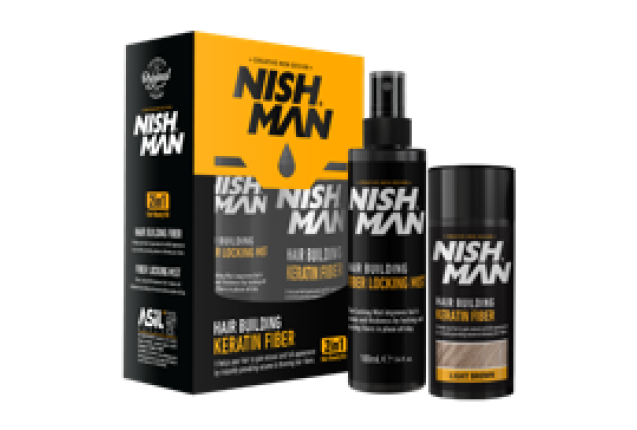 NISHMAN HAIR BUILDING KERATIN FIBER & LOCKING MIST SPRAY SET // LIGHT BROWN (20Gr + 100 ML) x 12