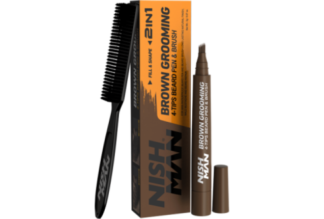 NISHMAN BEARD PEN & BEARD BRUSH DARK BROWN  (2 Gr) x 24