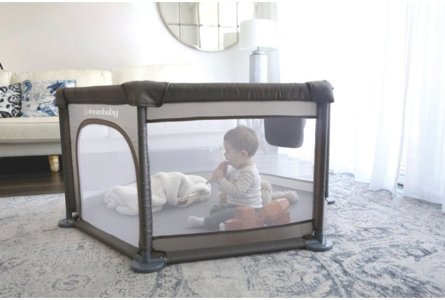 Dreambaby® 6 Sided Explore Playpen Fabric Base And Padded Frame Taupe