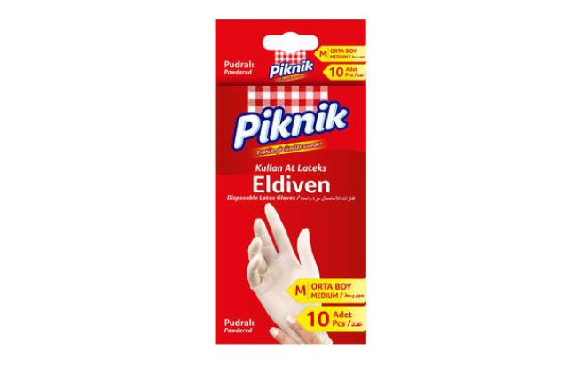 Piknik Disposable Latex Gloves - Medıum (10 Pcs) x 24