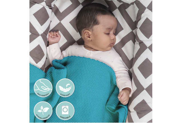 MOON Plush 100% Cotton Cellular Baby Blanket-Green x  1
