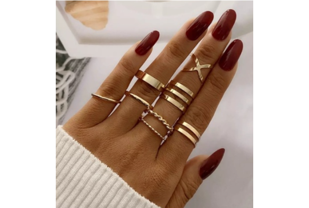 8 pieces Ring Set -Gold and Silver