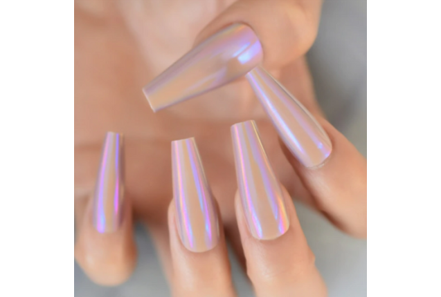 Nude Reflective Chrome Nails