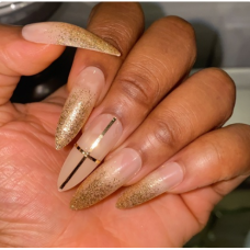 Nude Nails with Gold Trim Glitter