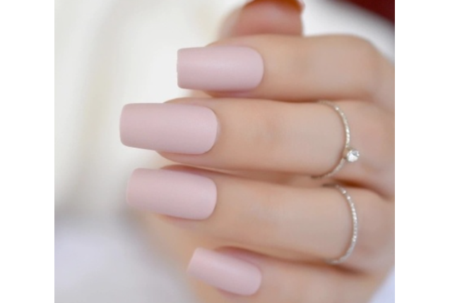 Matte Pink Short Square Nails