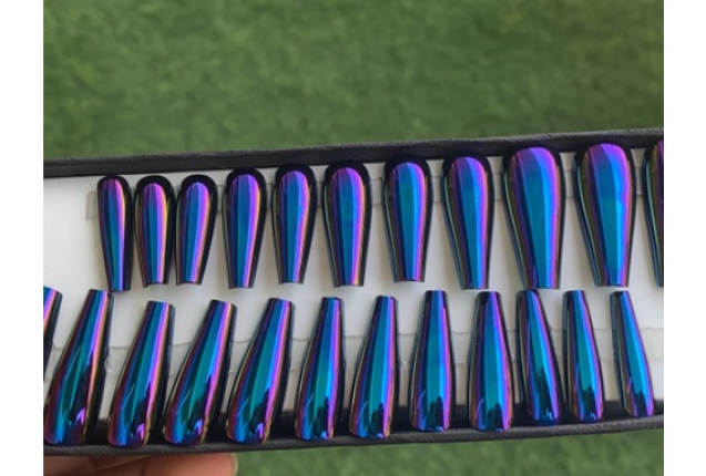 Blue Chrome Reflective Press on Nails