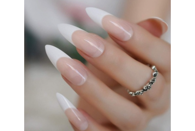 Almond White French Tip Nails