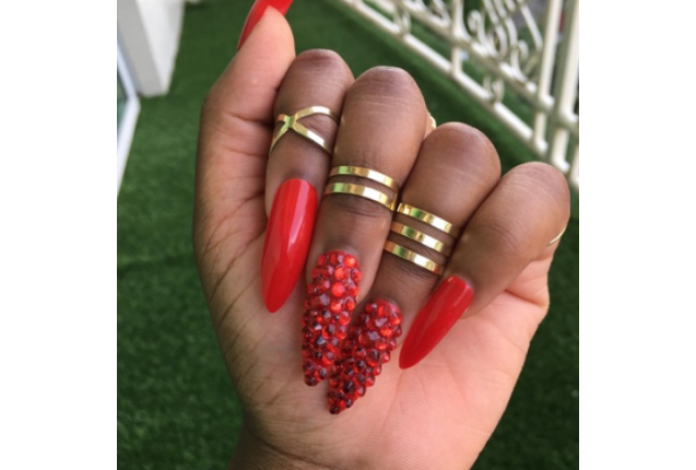 Red Gem Encrusted Stiletto Press on Nails