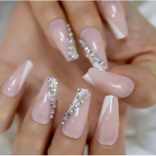 Nude French White Tips with Gems