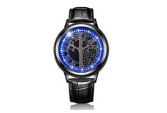 Unisex Led Lights fashion black leather watch