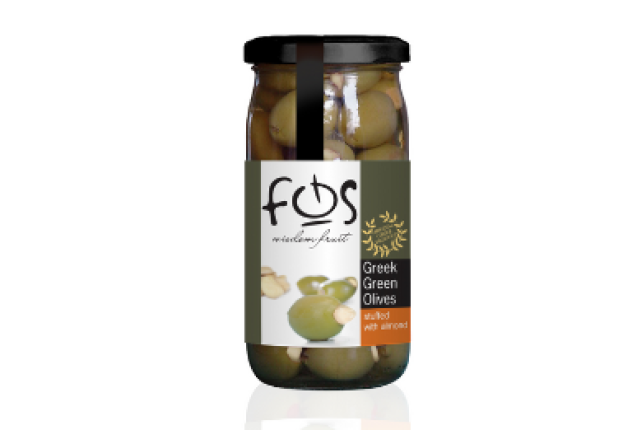 GREEN OLIVES "CHALKIDIKIS - Green Stuffed Olives - Almond 360gr per carton