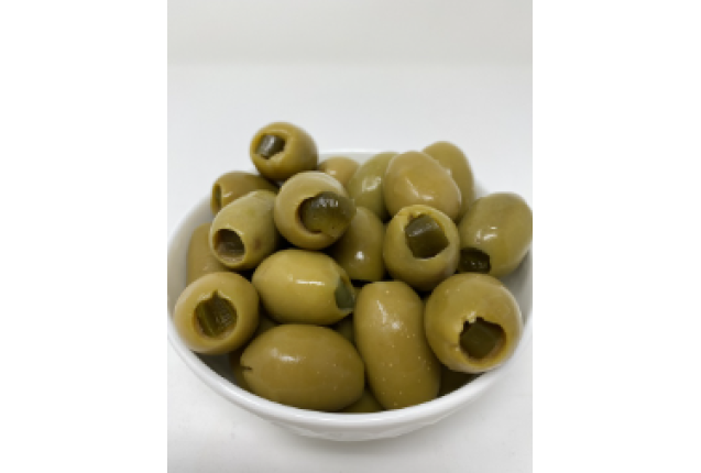GREEN OLIVES "CHALKIDIKIS" - Green Stuffed Olives - Jalapeno - 360gr jar per carton