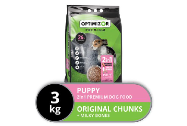 OPTIMIZOR PREMIUM PLUS PUPPY 2IN1 MILKY BONES- 3kg x 5