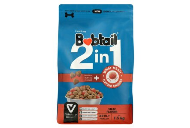 BOBTAIL 2IN1 CHUNKS MOIST MEATY STEAK 1.5kg x 8