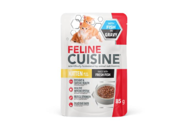 FELINE CUISINE WET CAT FOOD KITTEN FISH GRAVY - 85g x 48