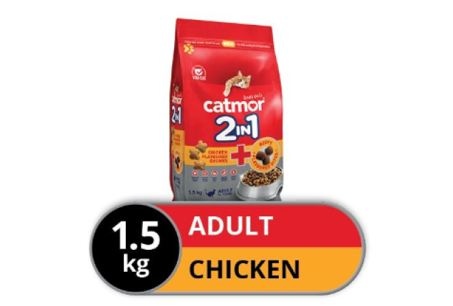 CATMOR 2IN1 ADULT CHICK WITH BEEF FLAV BITES  - 1.5kg x 10