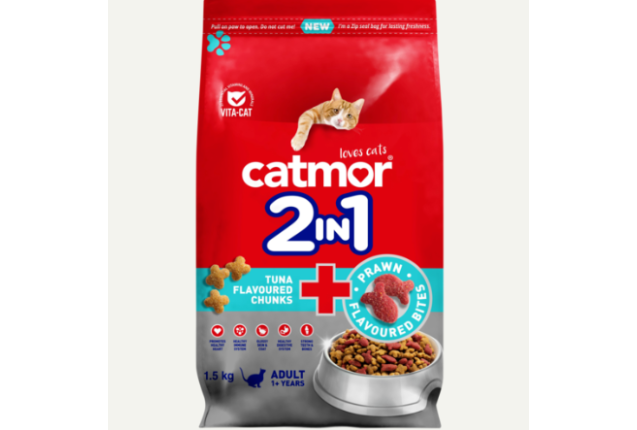 CATMOR 2IN1 ADULT TUNA WITH PRAWN FLAV BITES  - 1.5kg x 10