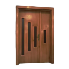 Glazed-Wooden Double Leaf Panel Door wit