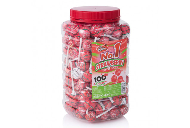 NO. 1 Strawberry Flavoured Lollipops JAR (100 Pcs) x 6